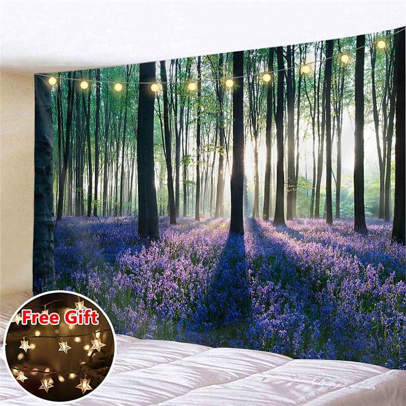 Landscape LED Lights Wall Tapestry Art Decor Flower Filed Print