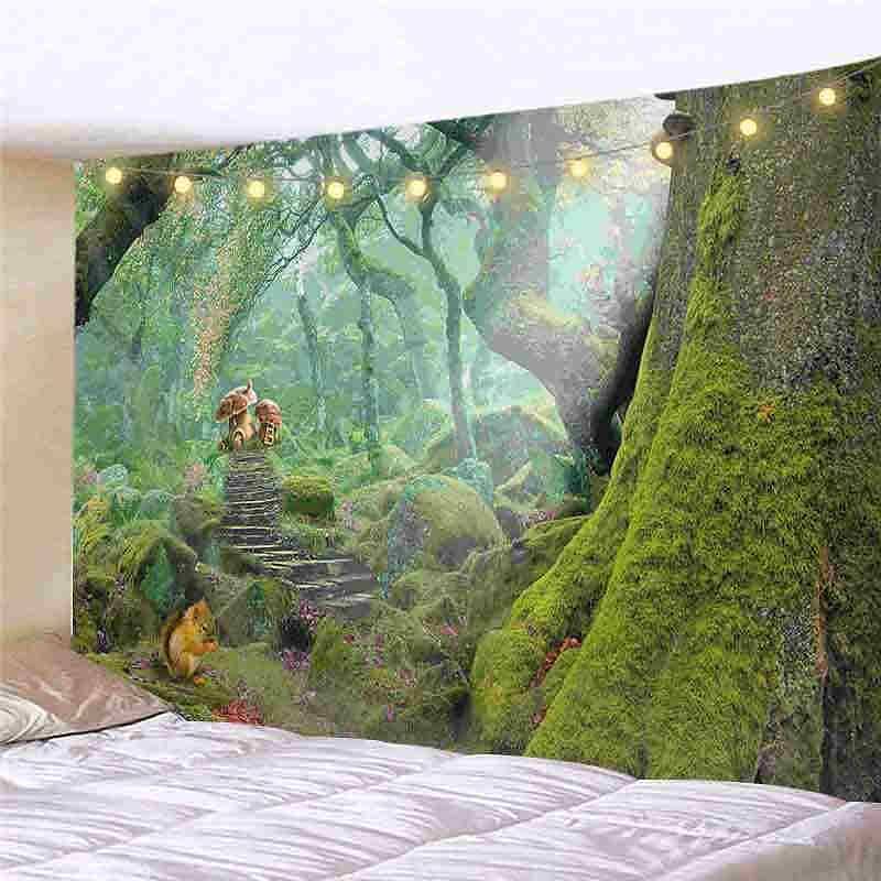 Landscape LED Lights Wall Tapestry Art Decor Forest Tree Print