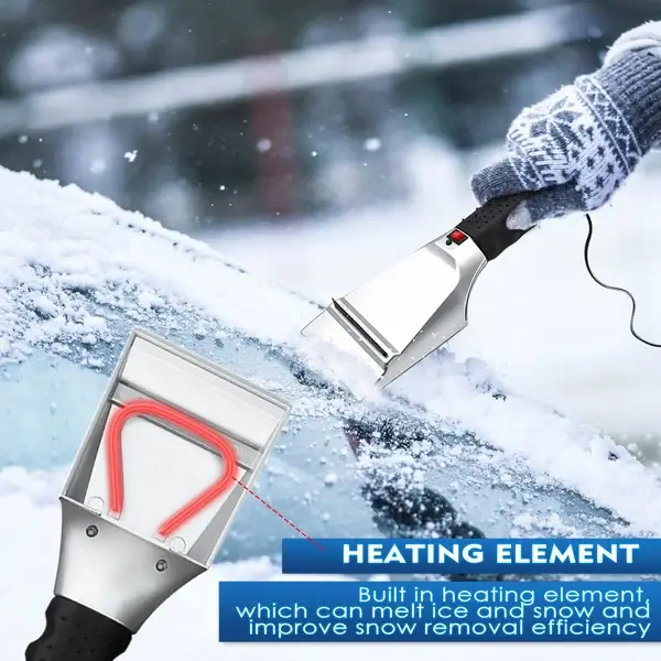 Heated Snow Ice Scraper for Car 12V Plug into Cigarette Lighter