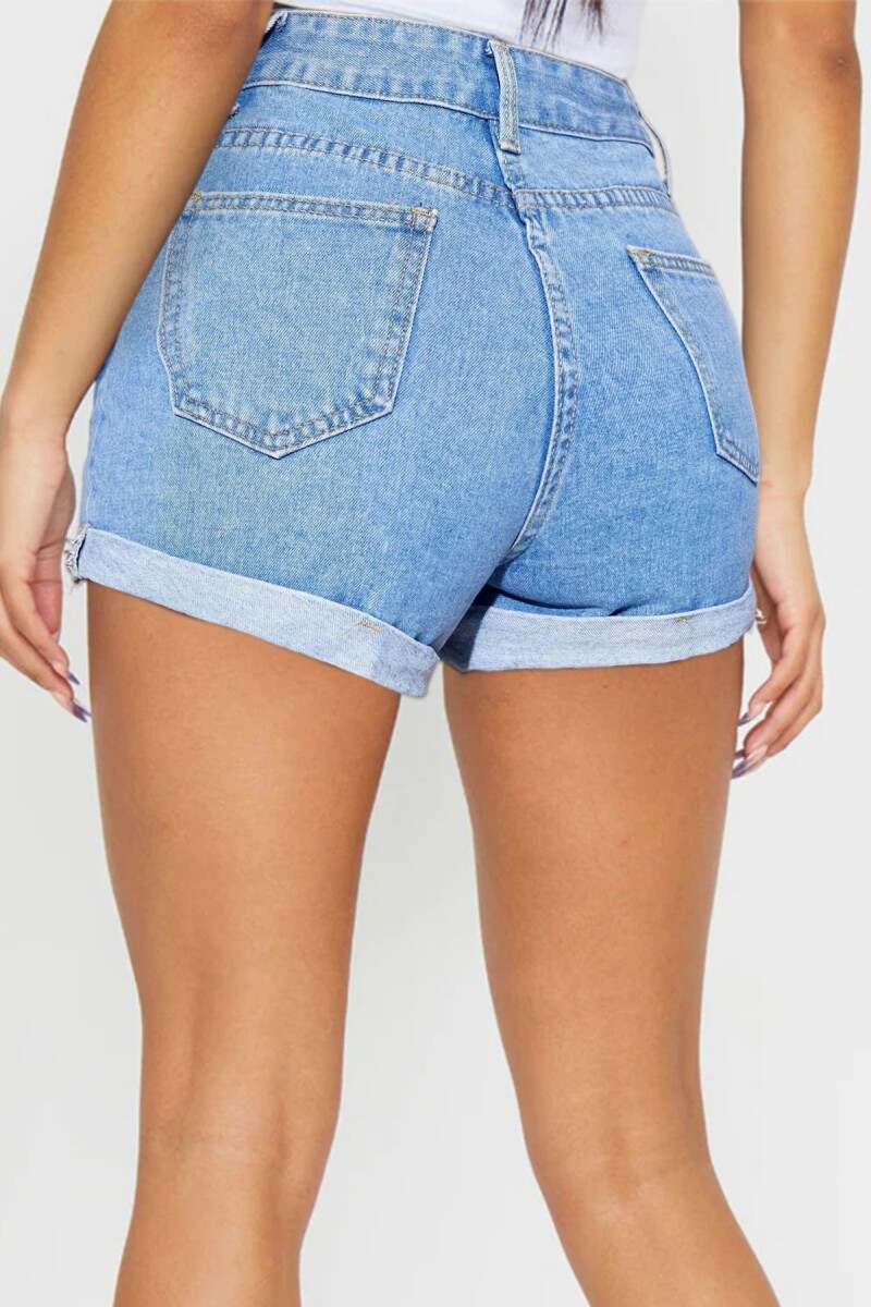 Baby Blue Casual Solid Patchwork High Waist Regular Denim Shorts