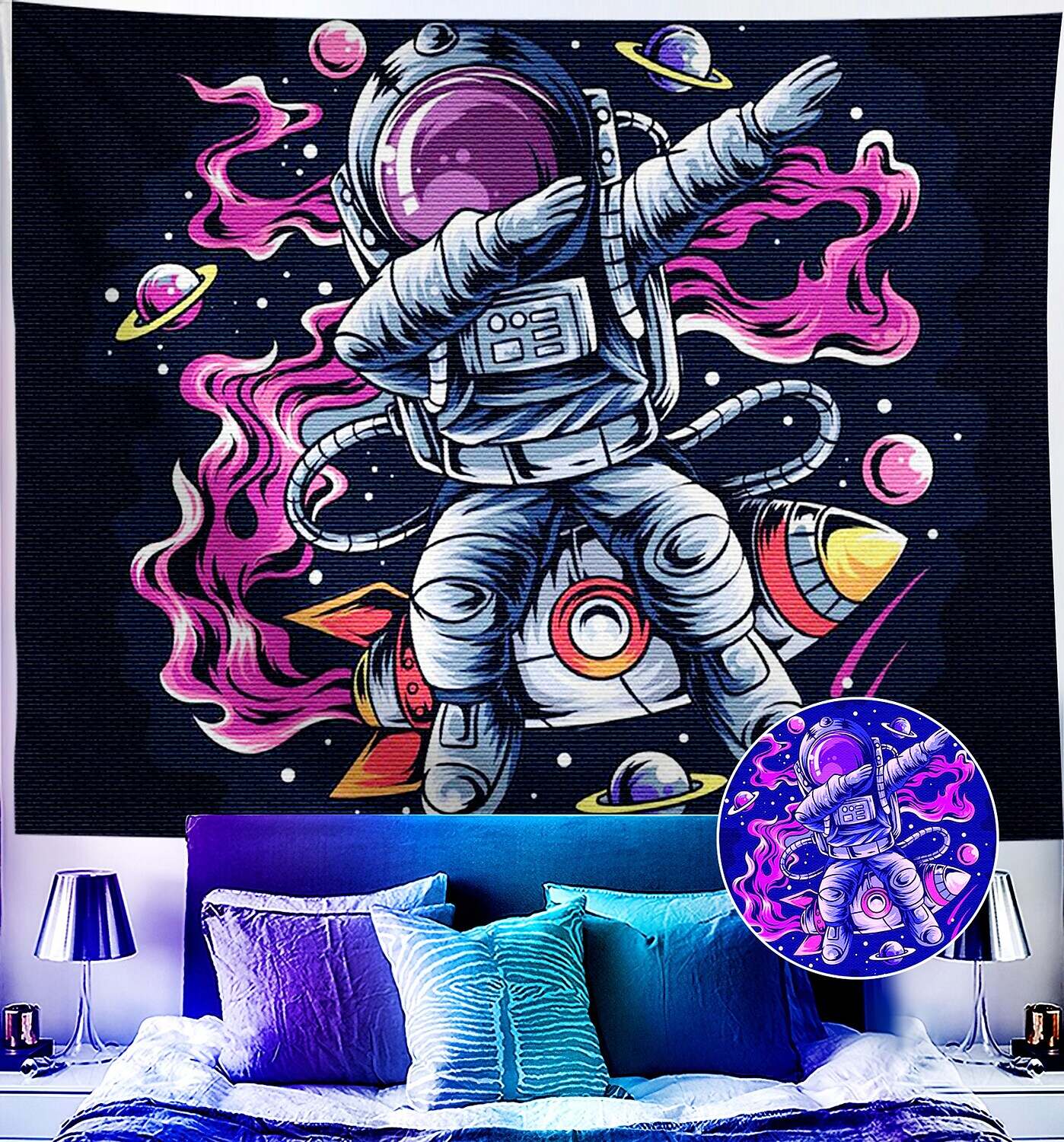 Astronaut Blacklight UV Reactive Wall Tapestry Trippy Psychedelic