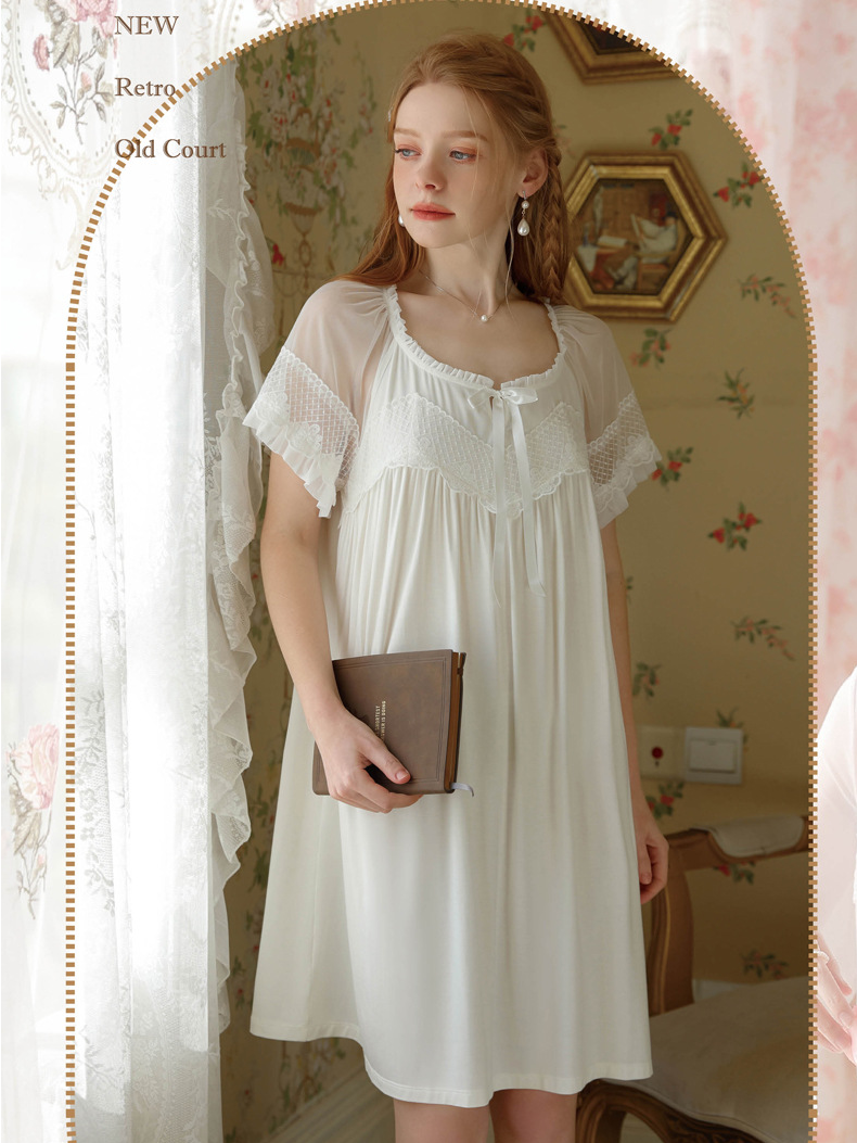 Lace Elegant Square Neck Short Sleeve Nightdress