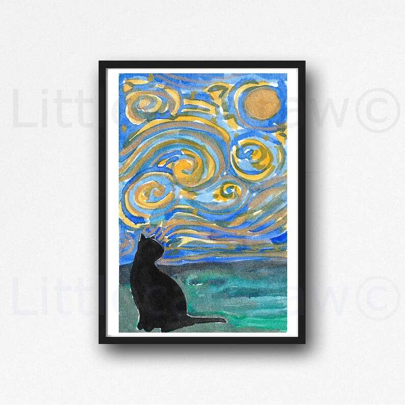 Black Cat Print Painting Print Cat Lover Gift Cat Decor Cat Art Decor Wall Art Home Decor Cat Lover Gift Unframed Select Your Print