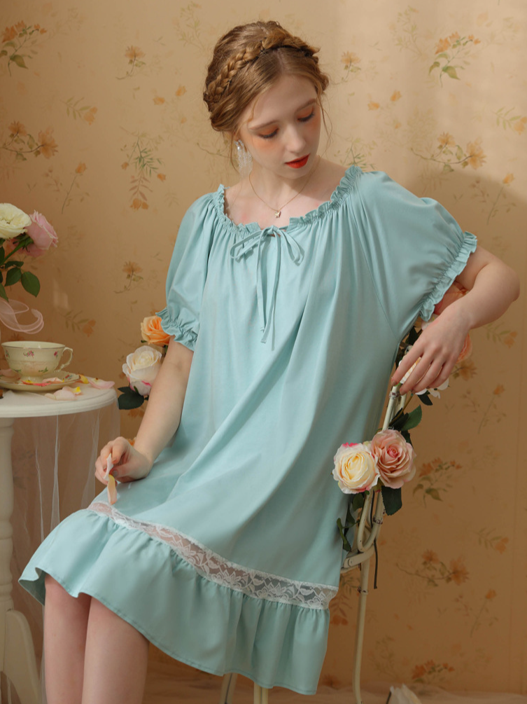 Crew Neck Lace Loose Party Nightdress