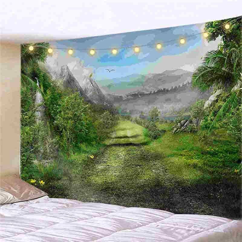 Landscape LED Lights Wall Tapestry Art Decor Forest Reindeer Print