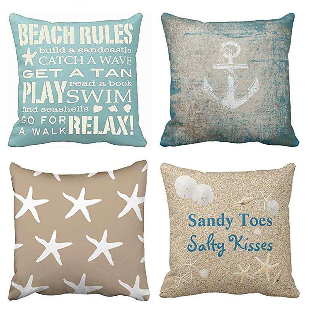 Beach Starfish Double Side Pillow Cover 4PC Soft Decorative Square Cushion Case Pillowcase for Bedroom Livingroom Sofa Couch Chair