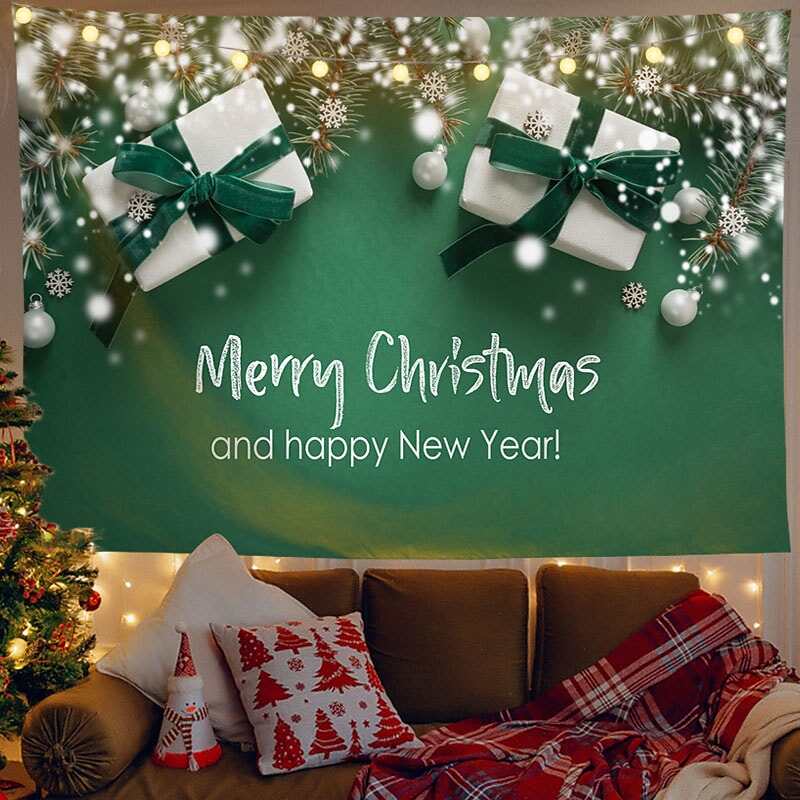 Christmas Decor LED Lights Wall Tapestry Merry Christmas Print