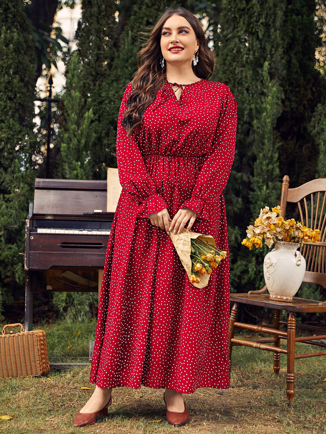 Pure cotton plus size comfortable polka dot dress