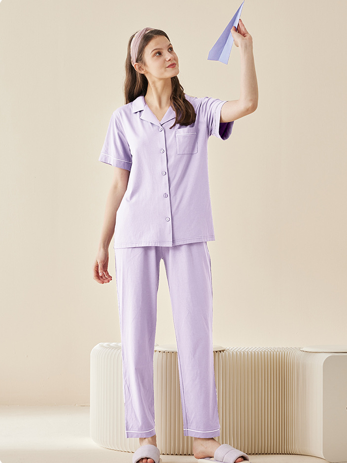 Modal V Neck Plain Sports Short Pajama Set