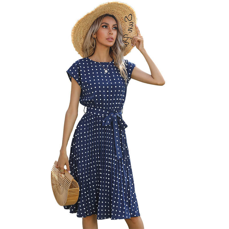 Polka-dot pleated midi dress