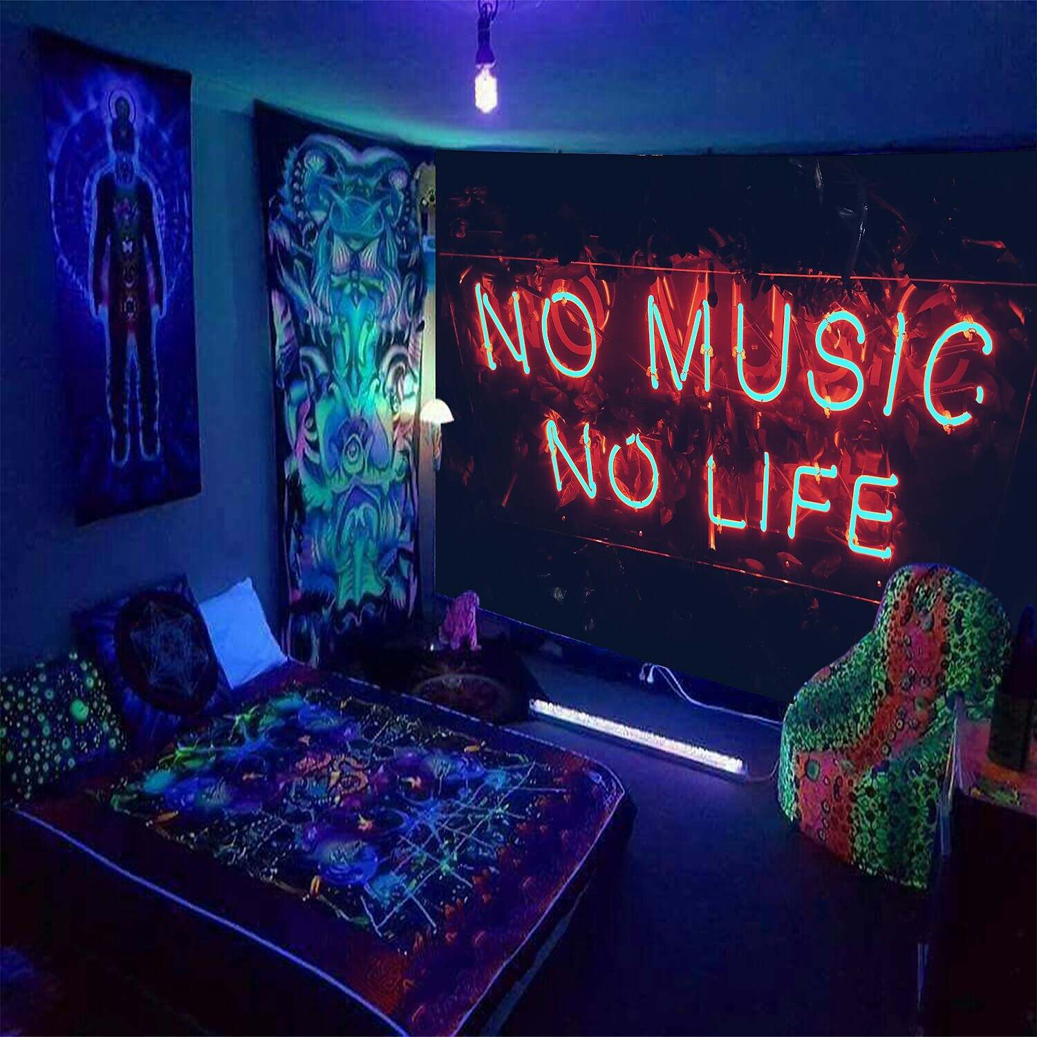 Cool Blacklight UV Reactive Wall Tapestry