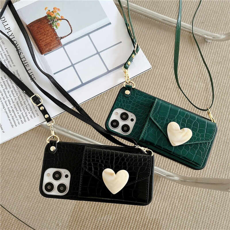 Cute Heart Card Wallet Crossbody Chain Bag Phone Case