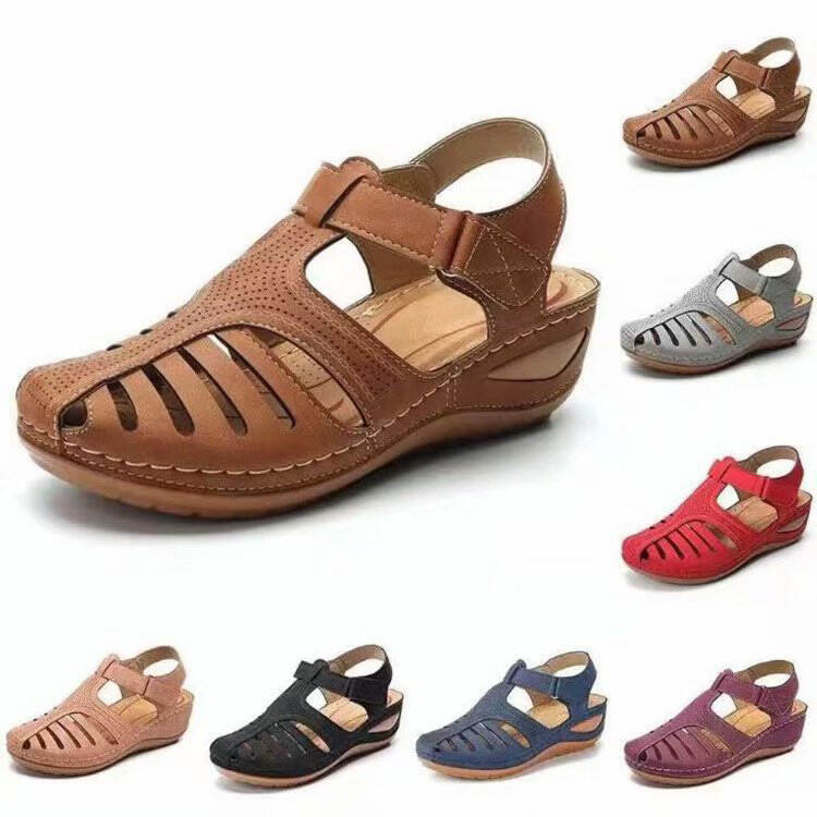 Soft PU Leather Closed Toe Vintage Anti-Slip Sandals