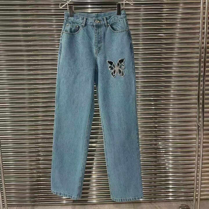 Diamond Butterfly Denim Trousers