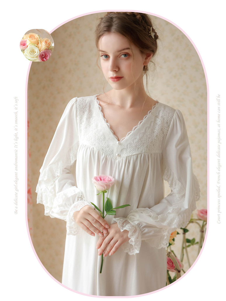 Vacation Cotton Lace V Neck Nightdress