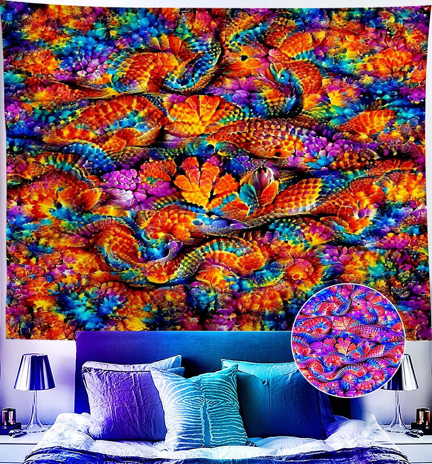 Trippy Blacklight UV Reactive Wall Tapestry Weed Alien Psychedelic