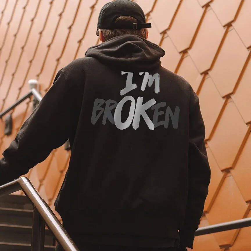 Fashion I'M Borken Print Casual Hoodie