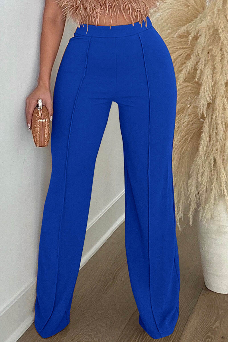 Colorful Blue Casual Solid Basic Regular High Waist Conventional Solid Color Trousers