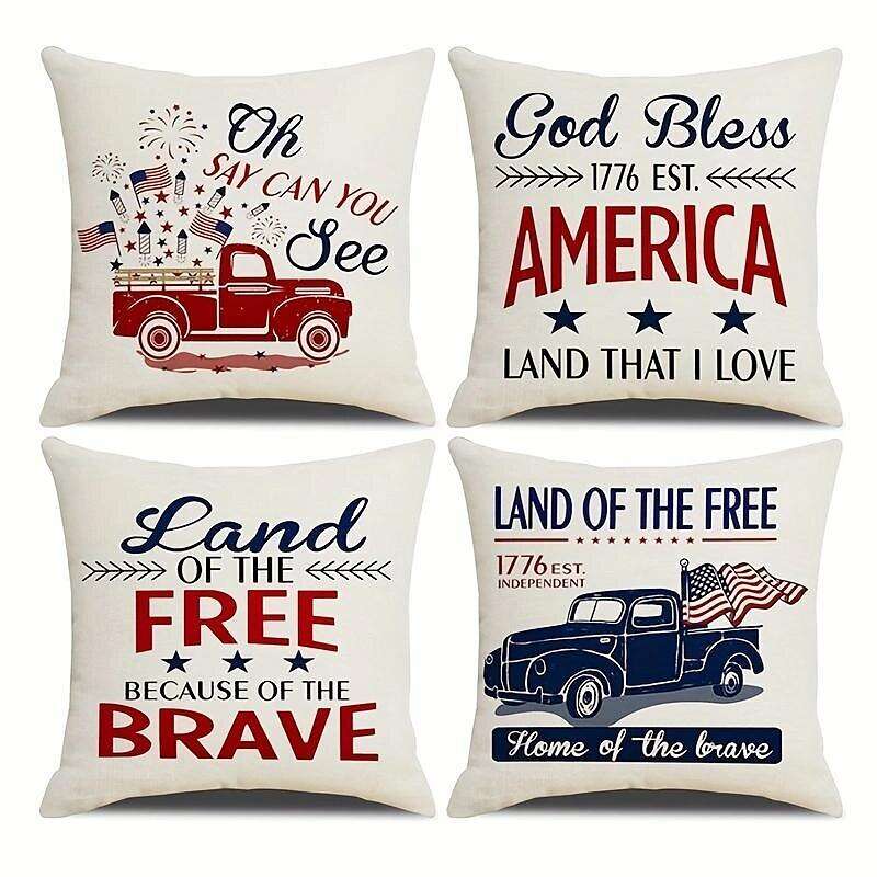 Independence Day Double Side Pillow Cover 4PC Soft Decorative Square Cushion Case Pillowcase for Bedroom Livingroom Sofa Couch Chair