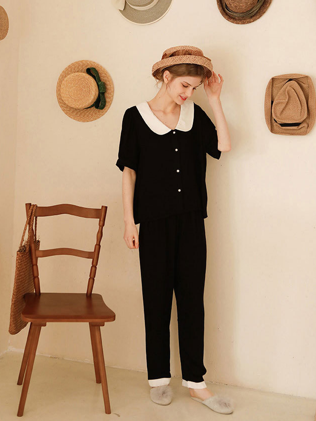 V Neck Simple Regular Fit Short Sleeve Pajama Set