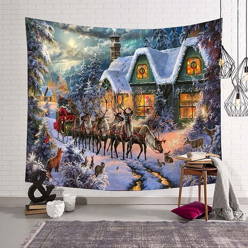 Christmas Rendeer Holiday Party Wall Tapestry Art Decor for Winter Home