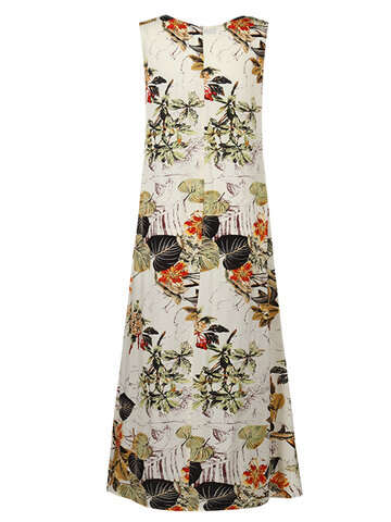 Women Other | Floral Print Sleeveless Plus Size Vintage Dress - OF04439