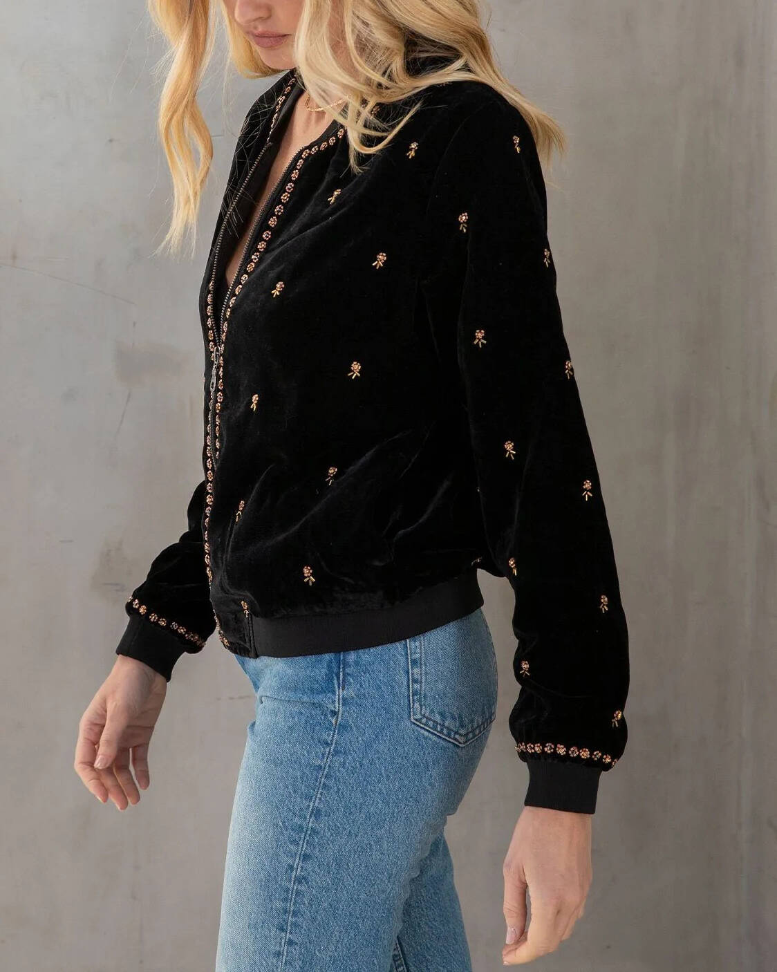 embroidered velvet cardigan jacket