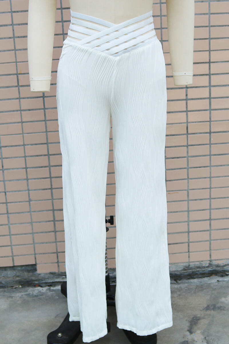 Blue Casual Solid Patchwork Regular High Waist Conventional Solid Color Trousers