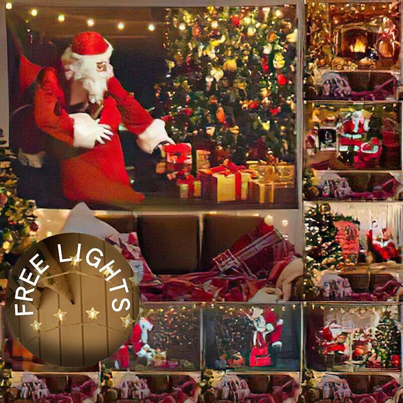 Christmas Decor LED Lights Wall Tapestry Santa Claus Christmas Tree Print