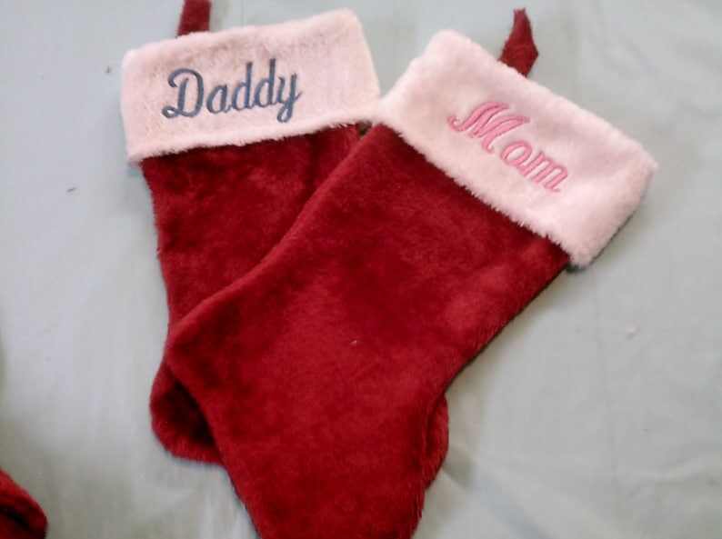 1 Day Processing ,Old Fashion Monogrammed Plush Red & White Christmas Stockings, Personalized  Embroidered  Christmas Stockings Embroidered