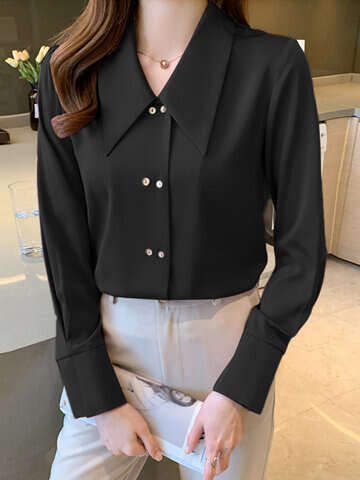 Women Blouses & Shirts | Solid Long Sleeve Lapel Shirt For Women - US26492