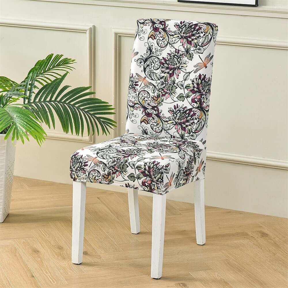 Stretch Spandex Dining Chair Cover Plants/Flower Pattern