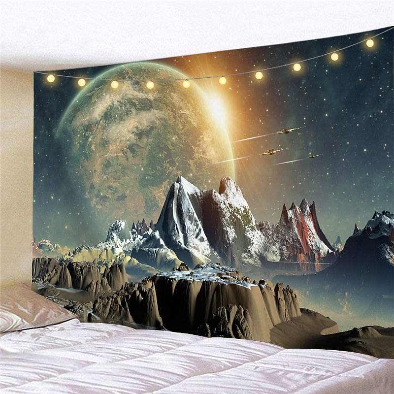 Landscape LED Lights Wall Tapestry Art Decor Universe Sky Moon Print