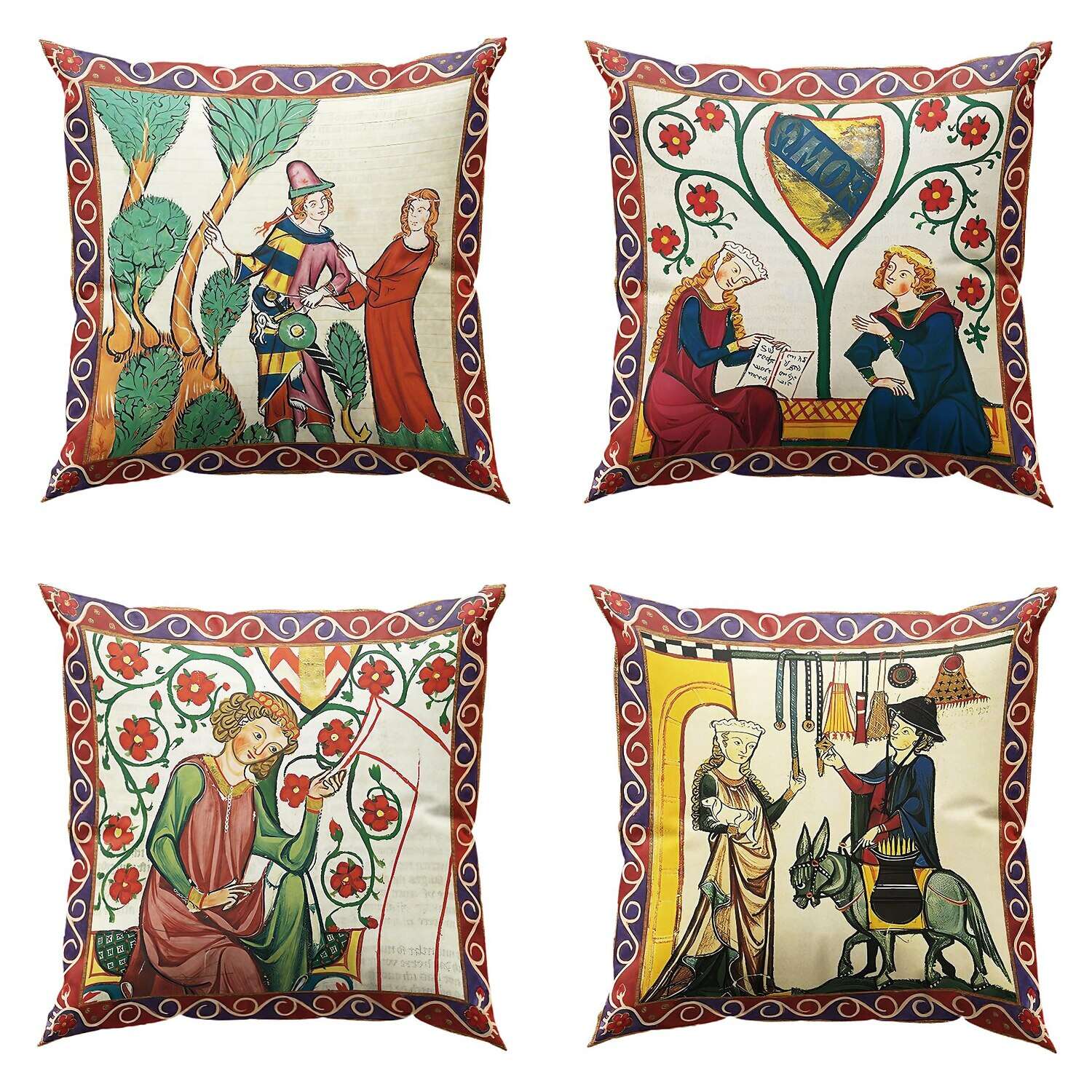 Medieval Codex Double Side Pillow Cover 4PC Soft Decorative Square Cushion Case Pillowcase for Bedroom Livingroom Sofa Couch Chair