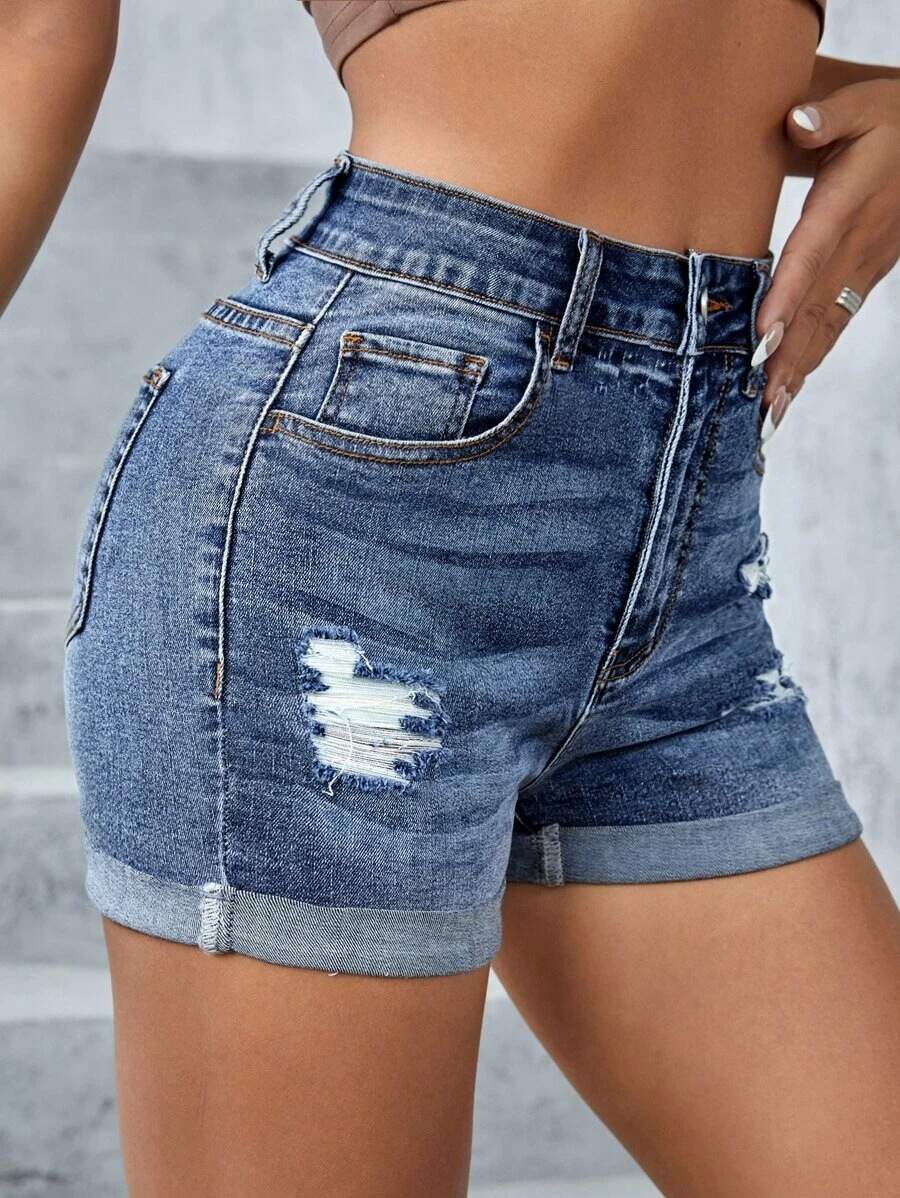 stretch denim shorts