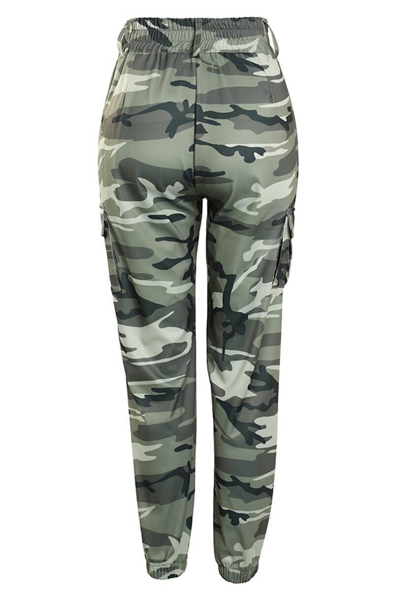 Camouflage Casual Camouflage Print Patchwork Draw String Pocket Buttons Zipper Regular Mid Waist Conventional Full Print Bottoms