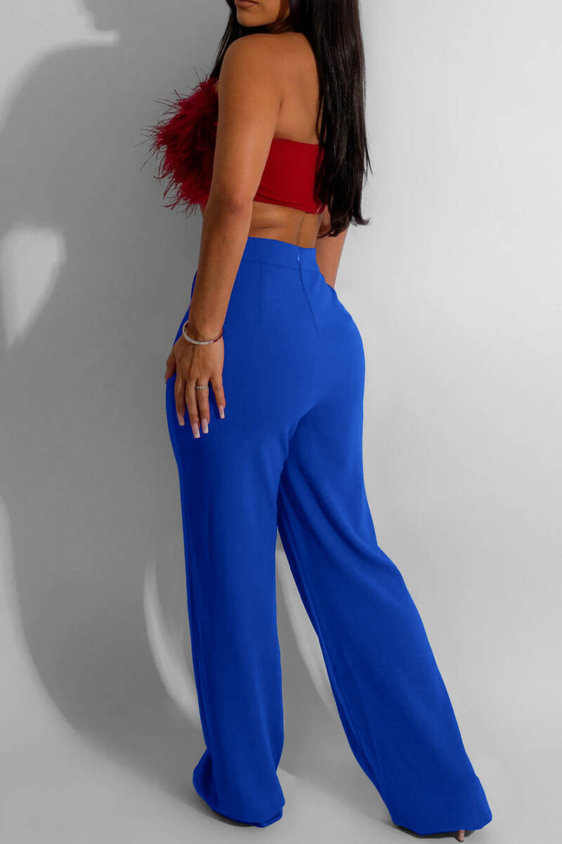 Red Casual Solid Basic Regular High Waist Conventional Solid Color Trousers