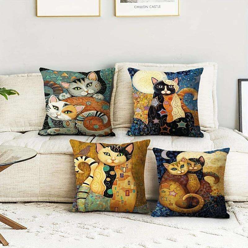 Vintage Art Cats Double Side Pillow Cover 4PC