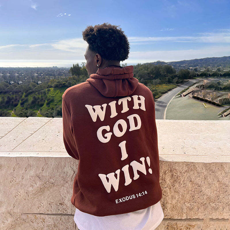 With God I Win Exodus 14:14 Print Hoodie