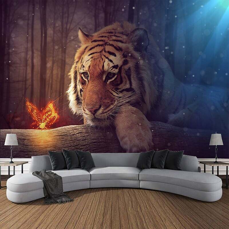 Forest Wildlife Tiger Scenery Wall Tapestry Art Decoration Blanket Curtain Hanging Home Bedroom Living Room Decoration