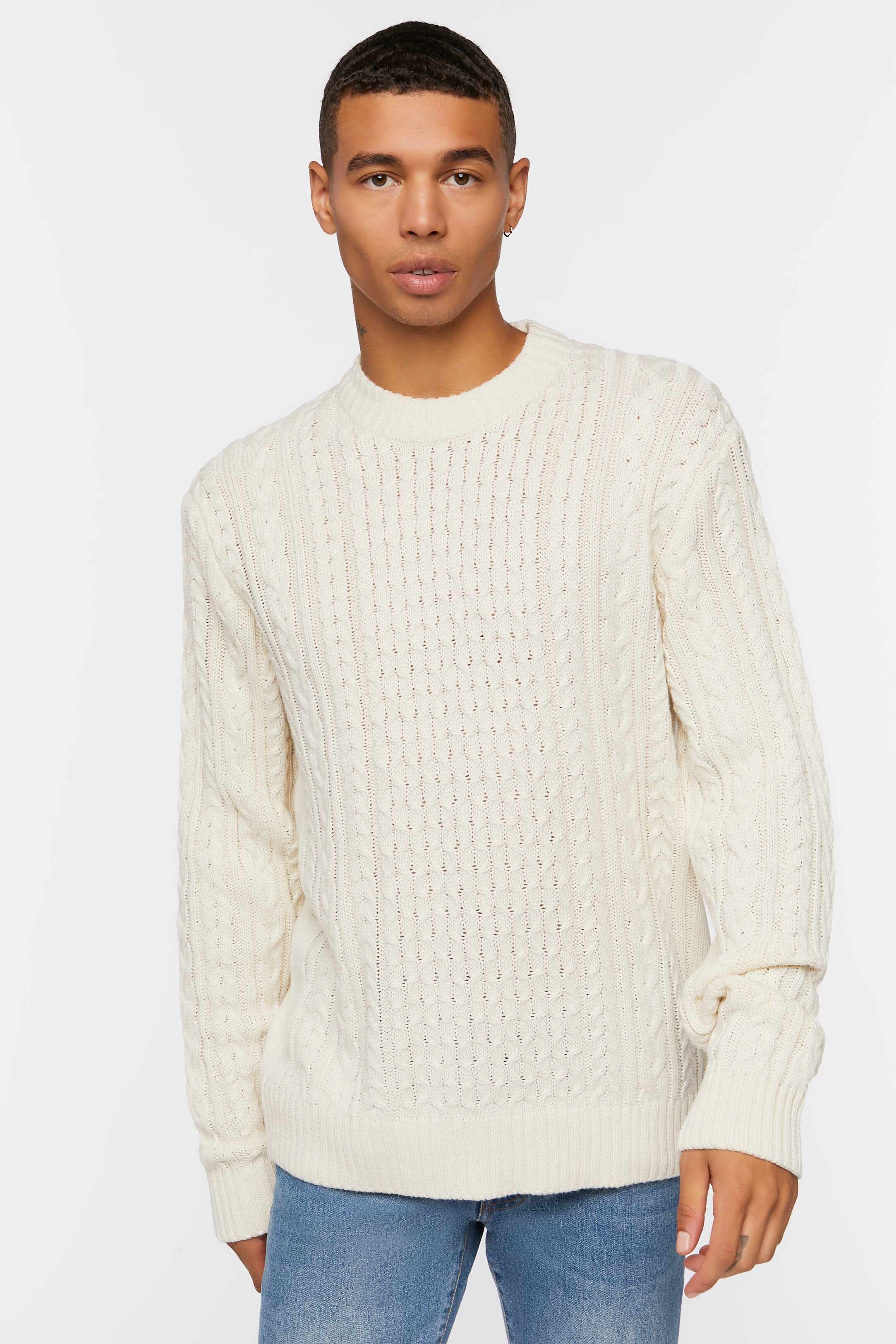 Men Apparel | Cable Knit Crew Sweater Cream Forever21 - OR12713