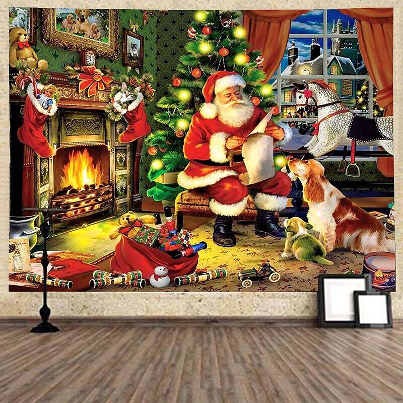 Christmas Santa Claus Holiday Party Wall Tapestry Art Decor