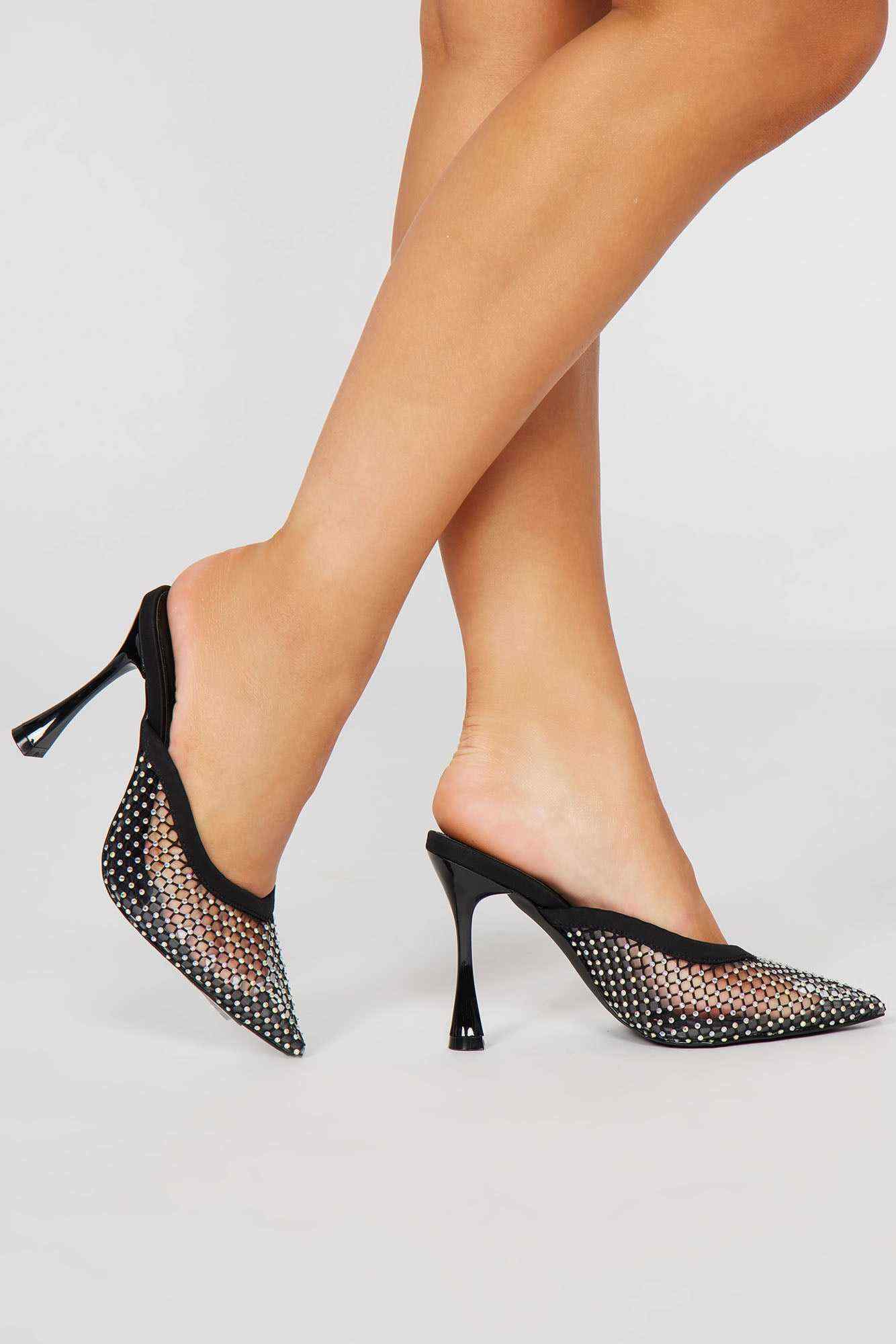 Rhinestone Baby Heeled Mules   Black