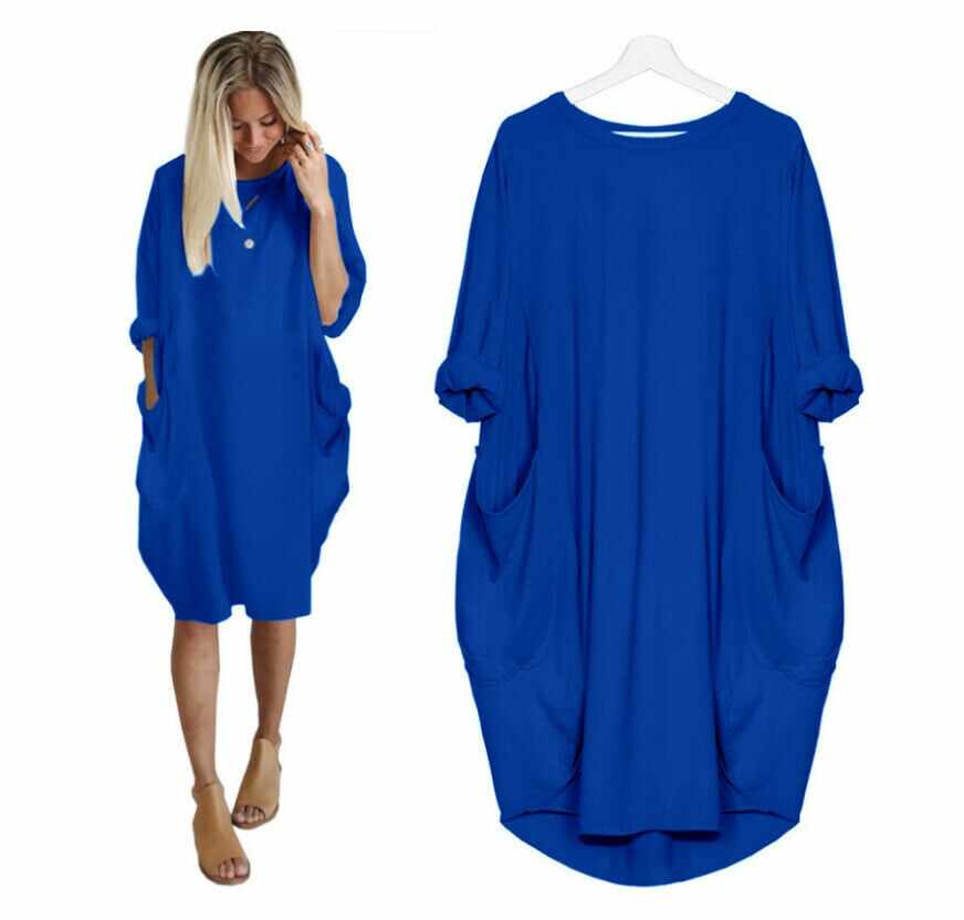 2021 Casual Loose Pocket Long Sleeve Dress