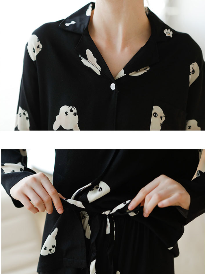 Animal Shawl Collar Simple Regular Fit Long Sleeve Pajama Set