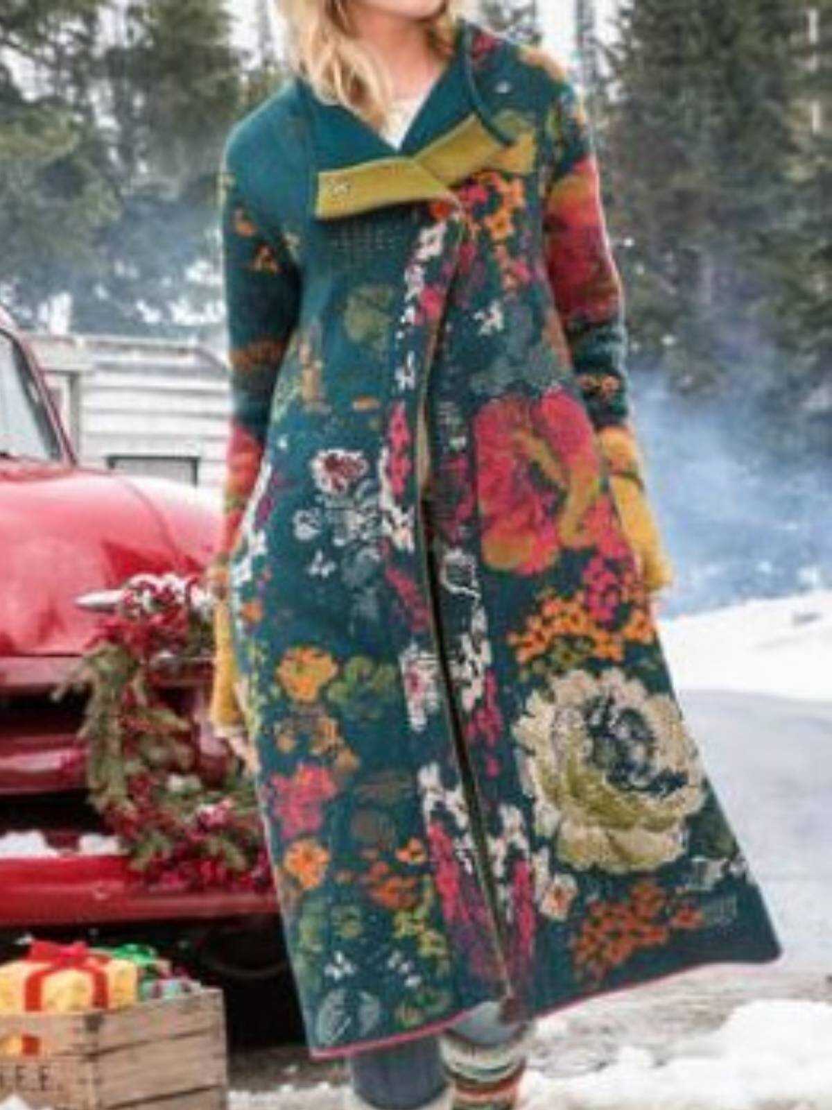 Floral Casual Cotton-Blend Outerwear