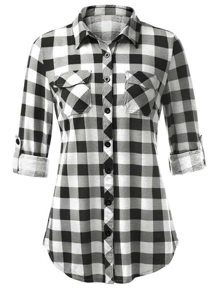 Women Plus Size Plaid Sleeve Shirt