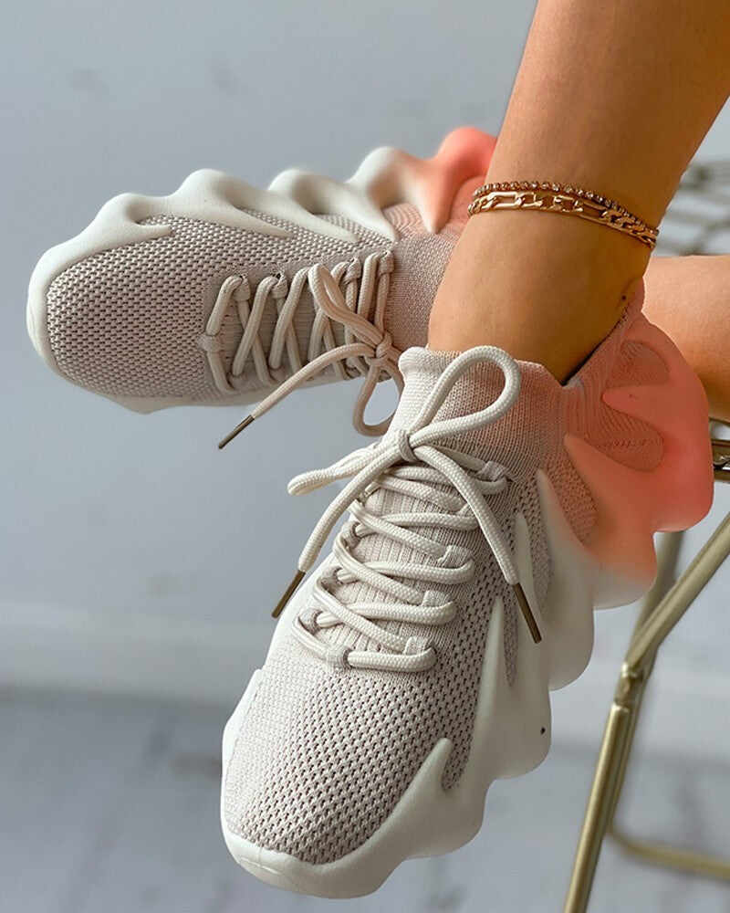 Colorblock Lace-up Front Knit Sneaker