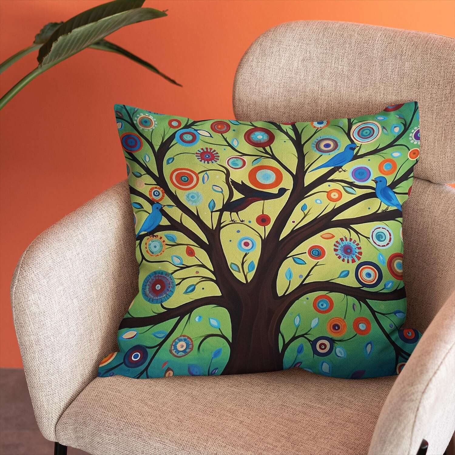 Double Side Pillow Cover 4PC Tree of Life Soft Decorative Square Cushion Case Pillowcase for Bedroom Livingroom Sofa Couch Chair