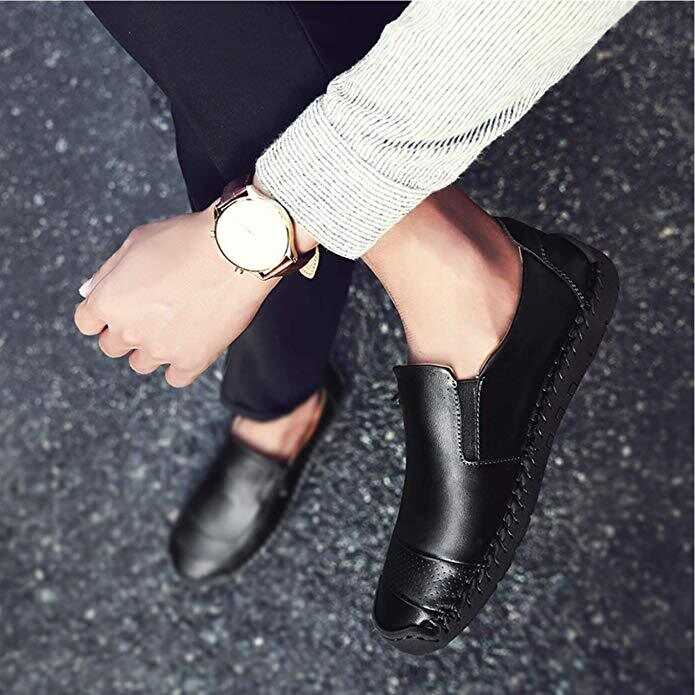 Men Hand Stitching Zipper Slip-ons Leather Shoes